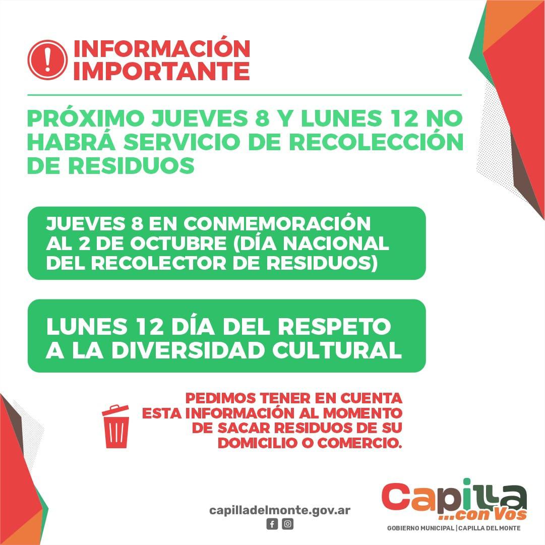 NO HABR RECOLECCIN DE RESIDUOS JUEVES 8 Y LUNES 12