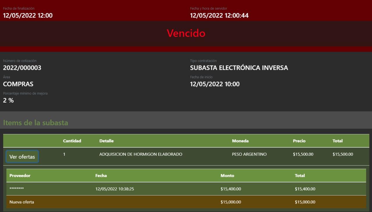 TRANSPARENCIA: ADQUISICIN DE HORMIGN ELABORADO POR SUBASTA ELECTRNICA INVERSA